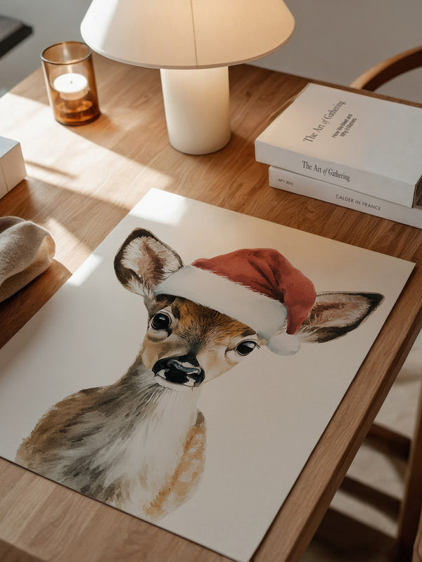 Rehkitz Weihnachtsmütze Aquarell