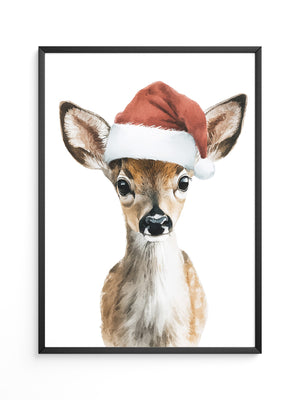 Rehkitz Weihnachtsmütze Aquarell
