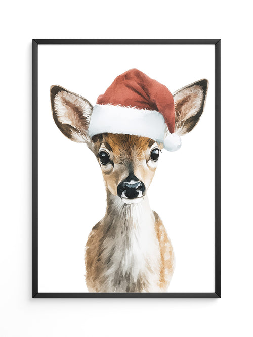 Rehkitz Weihnachtsmütze Aquarell