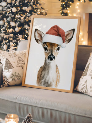 Rehkitz Weihnachtsmütze Aquarell