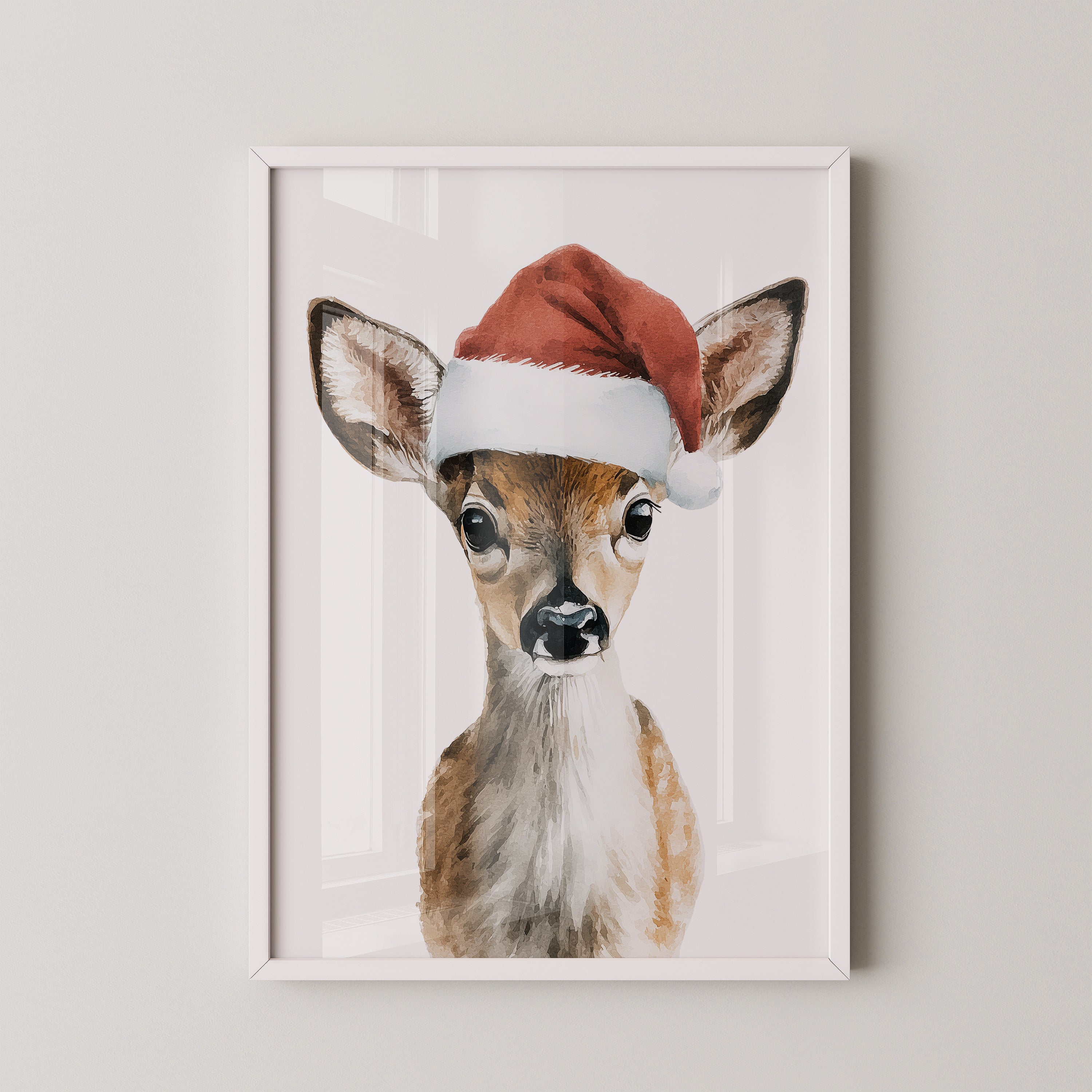 Rehkitz Weihnachtsmütze Aquarell