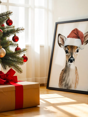 Rehkitz Weihnachtsmütze Aquarell