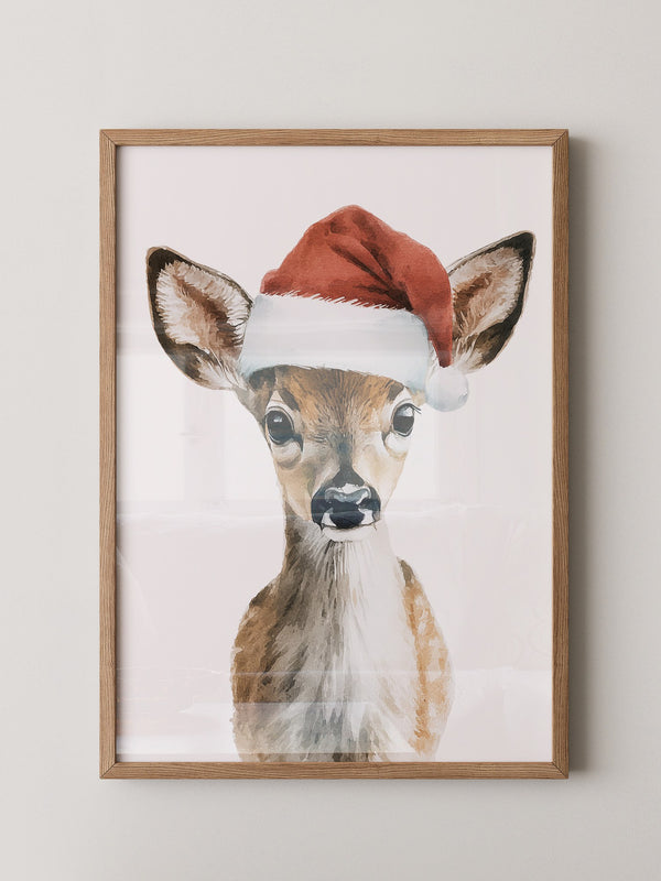 Rehkitz Weihnachtsmütze Aquarell