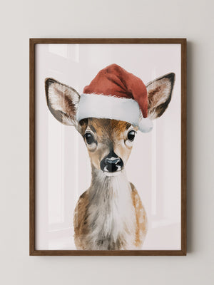 Rehkitz Weihnachtsmütze Aquarell