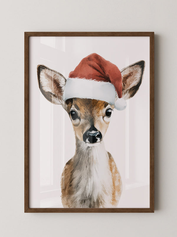 Rehkitz Weihnachtsmütze Aquarell