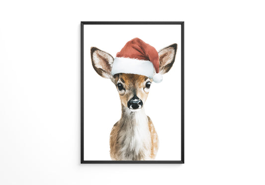 Rehkitz Weihnachtsmütze Aquarell