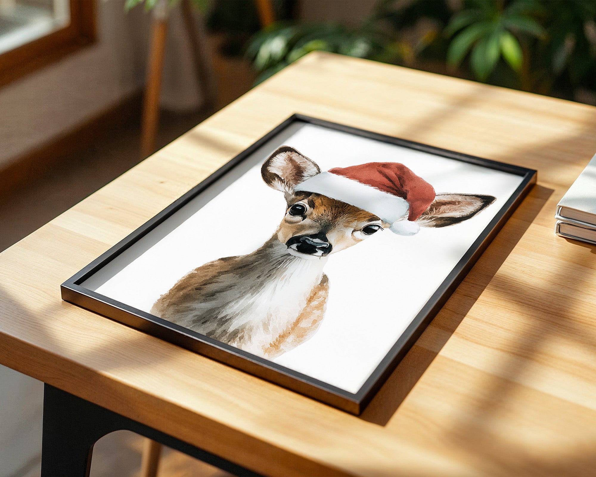 Rehkitz Weihnachtsmütze Aquarell