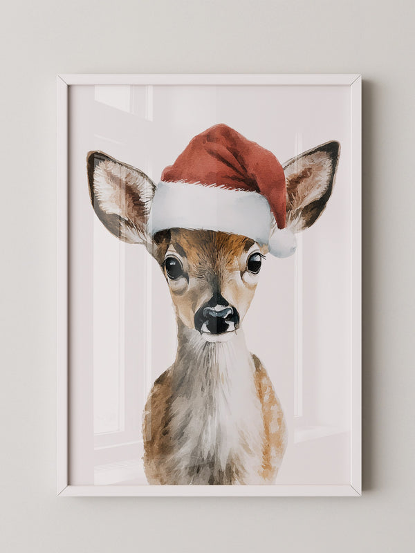 Rehkitz Weihnachtsmütze Aquarell