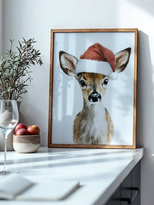 Rehkitz Weihnachtsmütze Aquarell