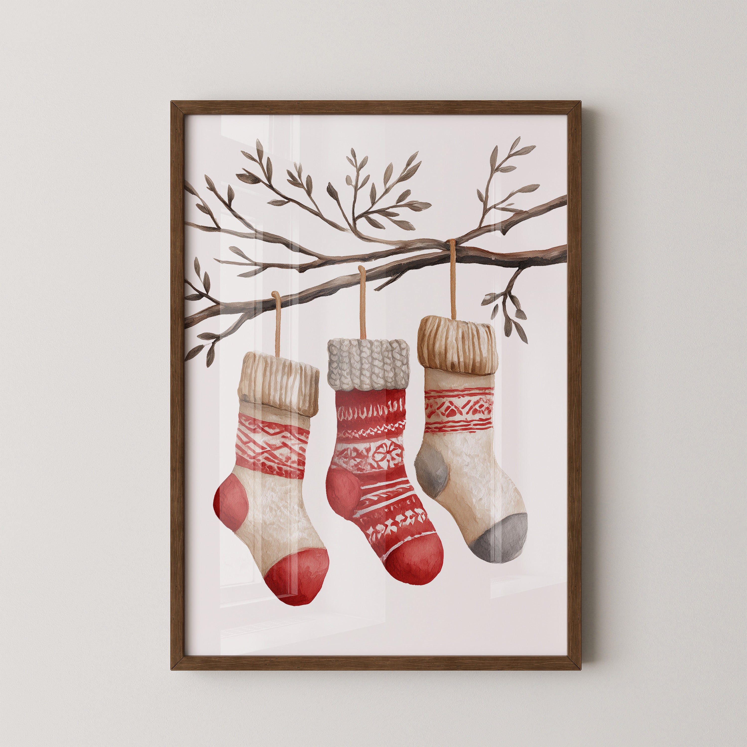 Weihnachtssocken Ast Aquarell