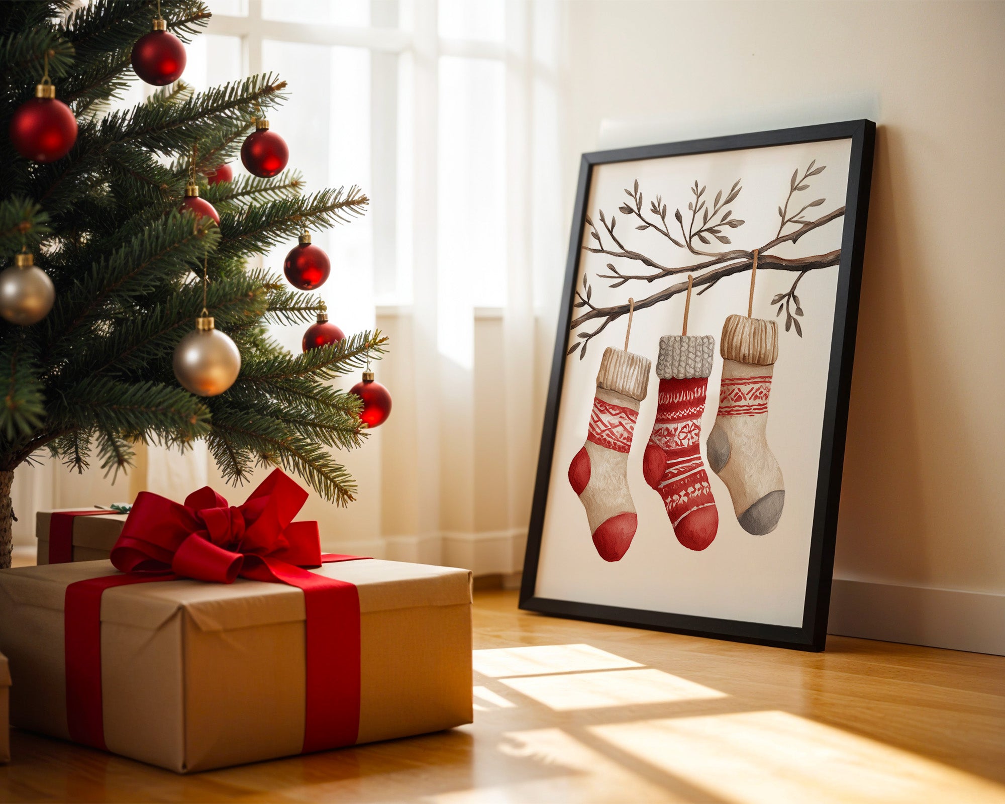 Weihnachtssocken Ast Aquarell