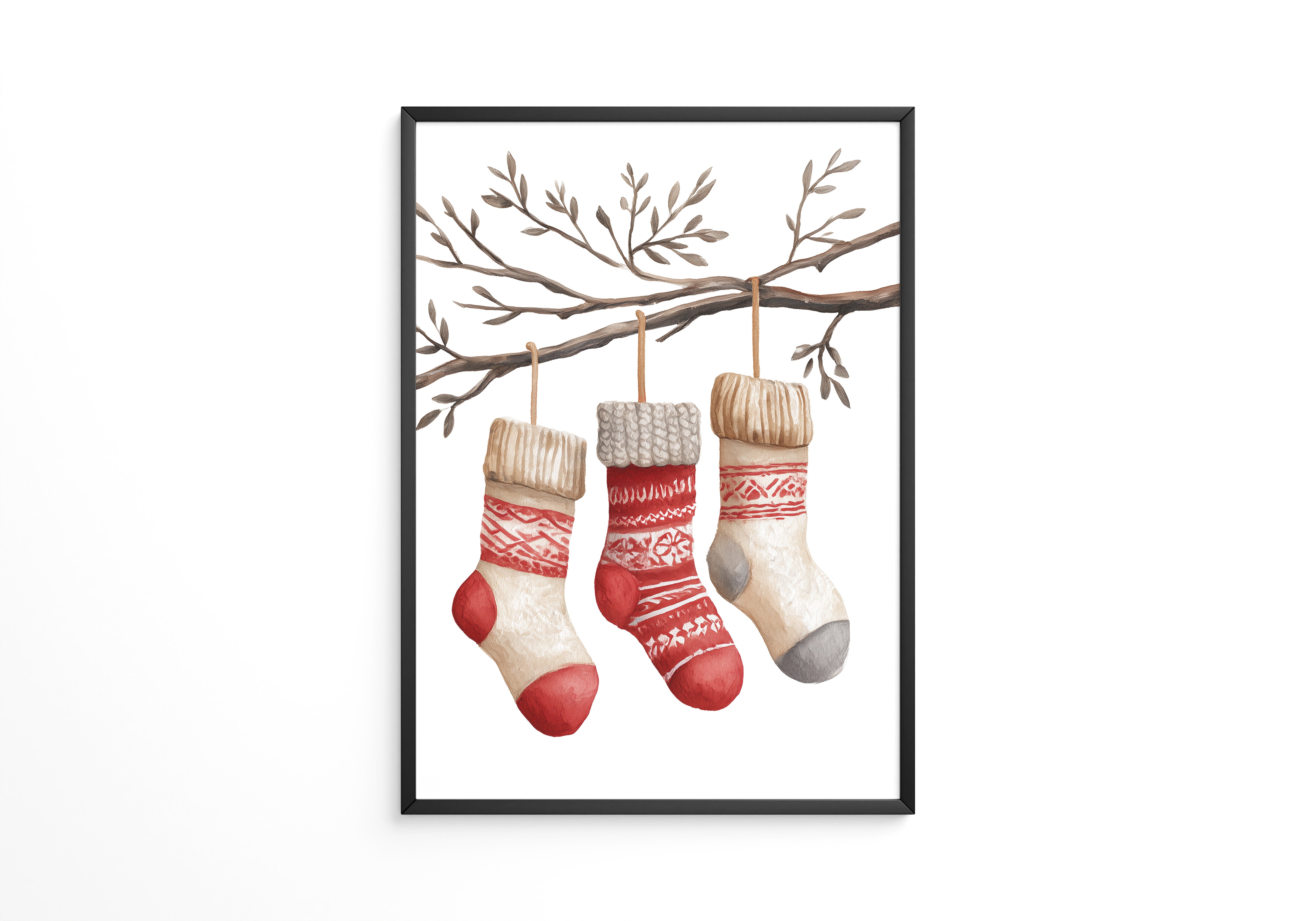 Weihnachtssocken Ast Aquarell