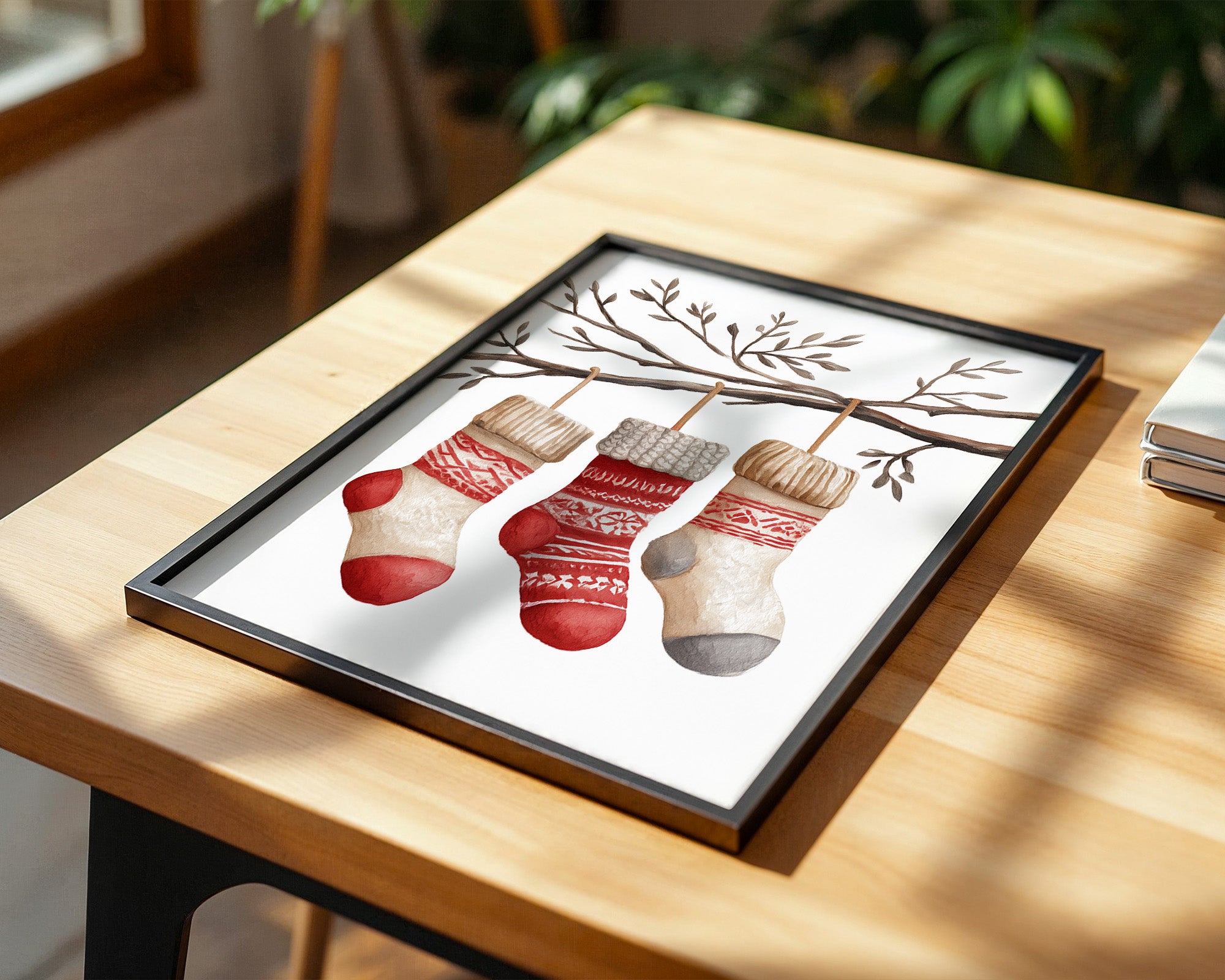 Weihnachtssocken Ast Aquarell