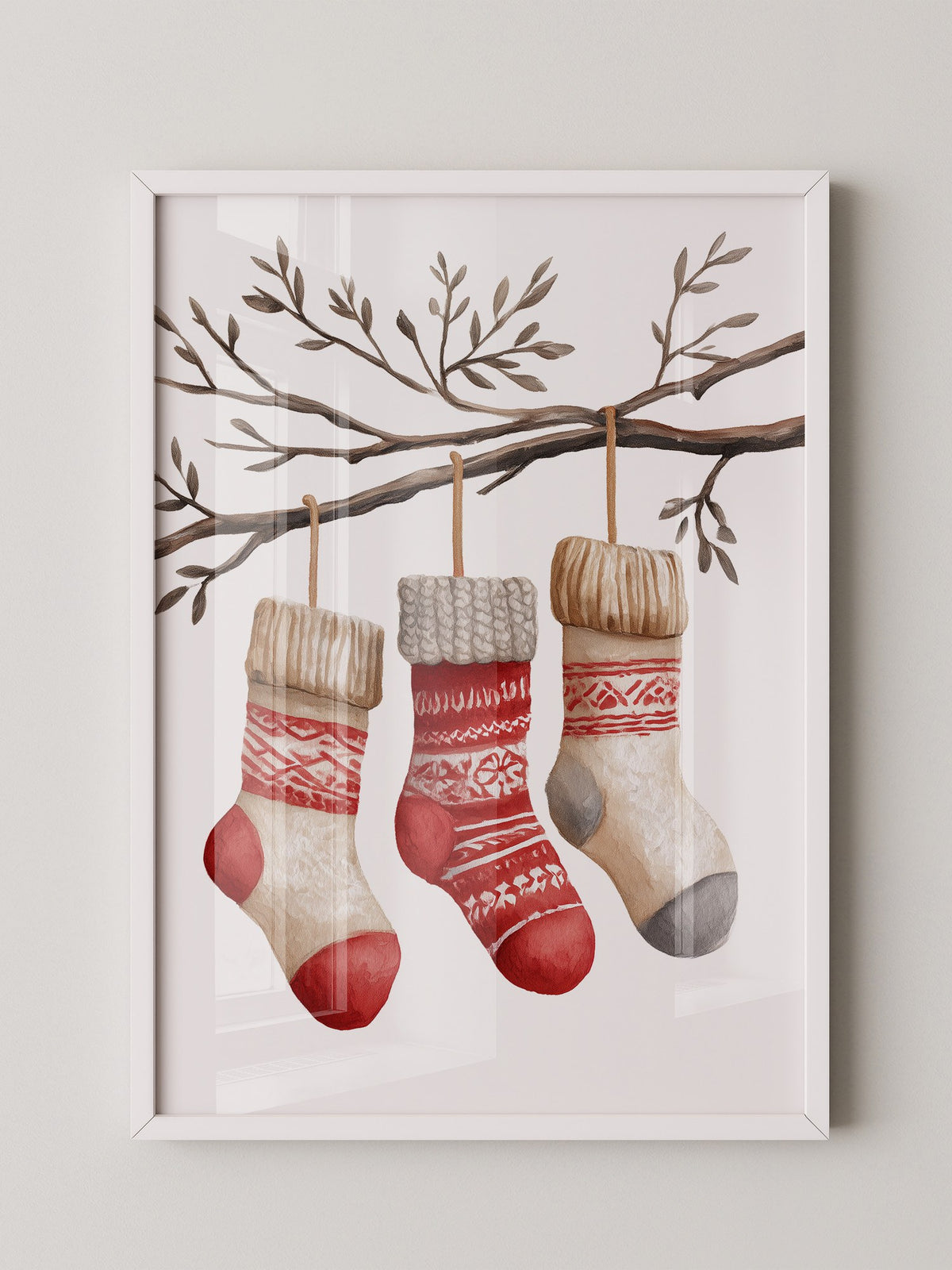 Weihnachtssocken Ast Aquarell