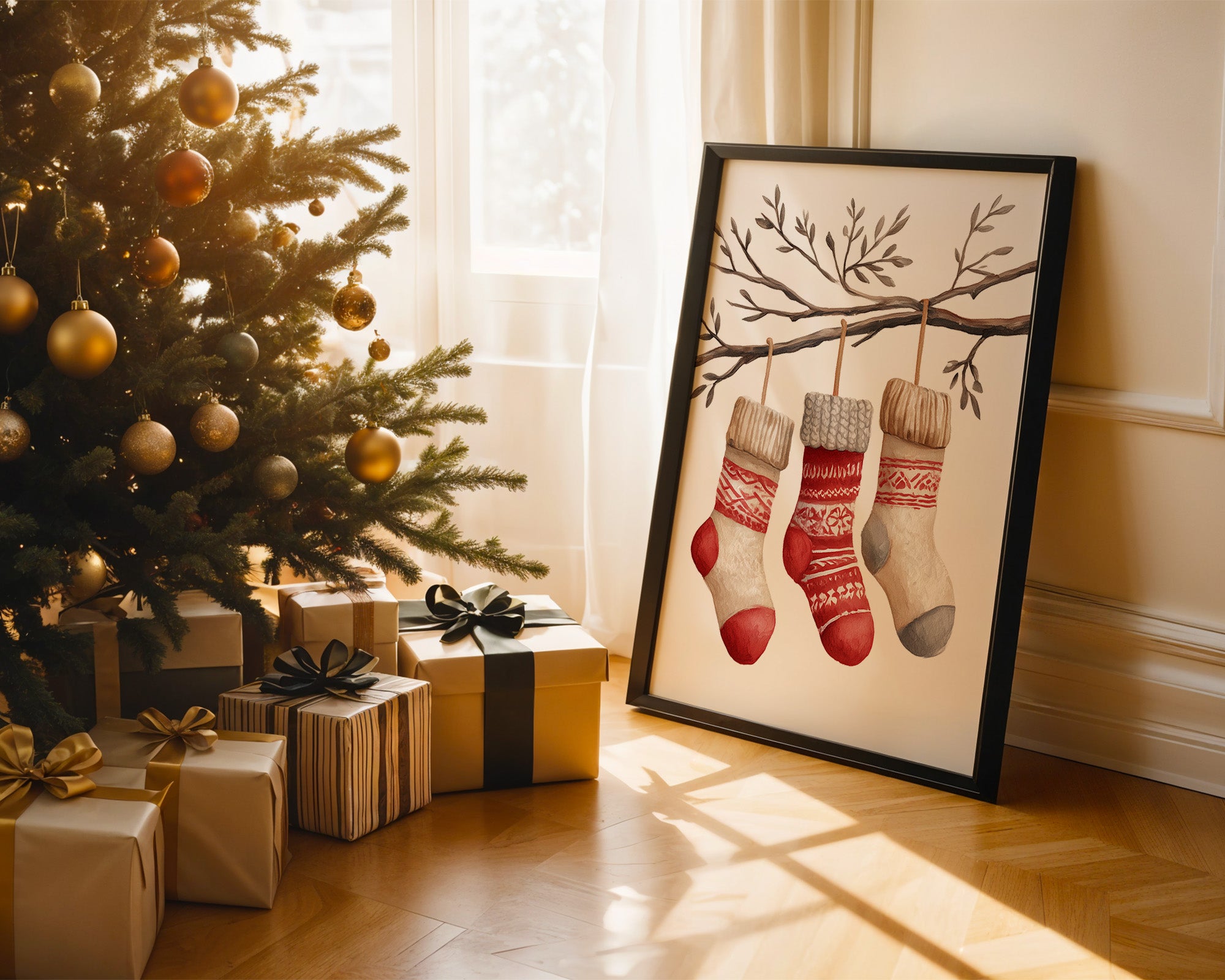 Weihnachtssocken Ast Aquarell