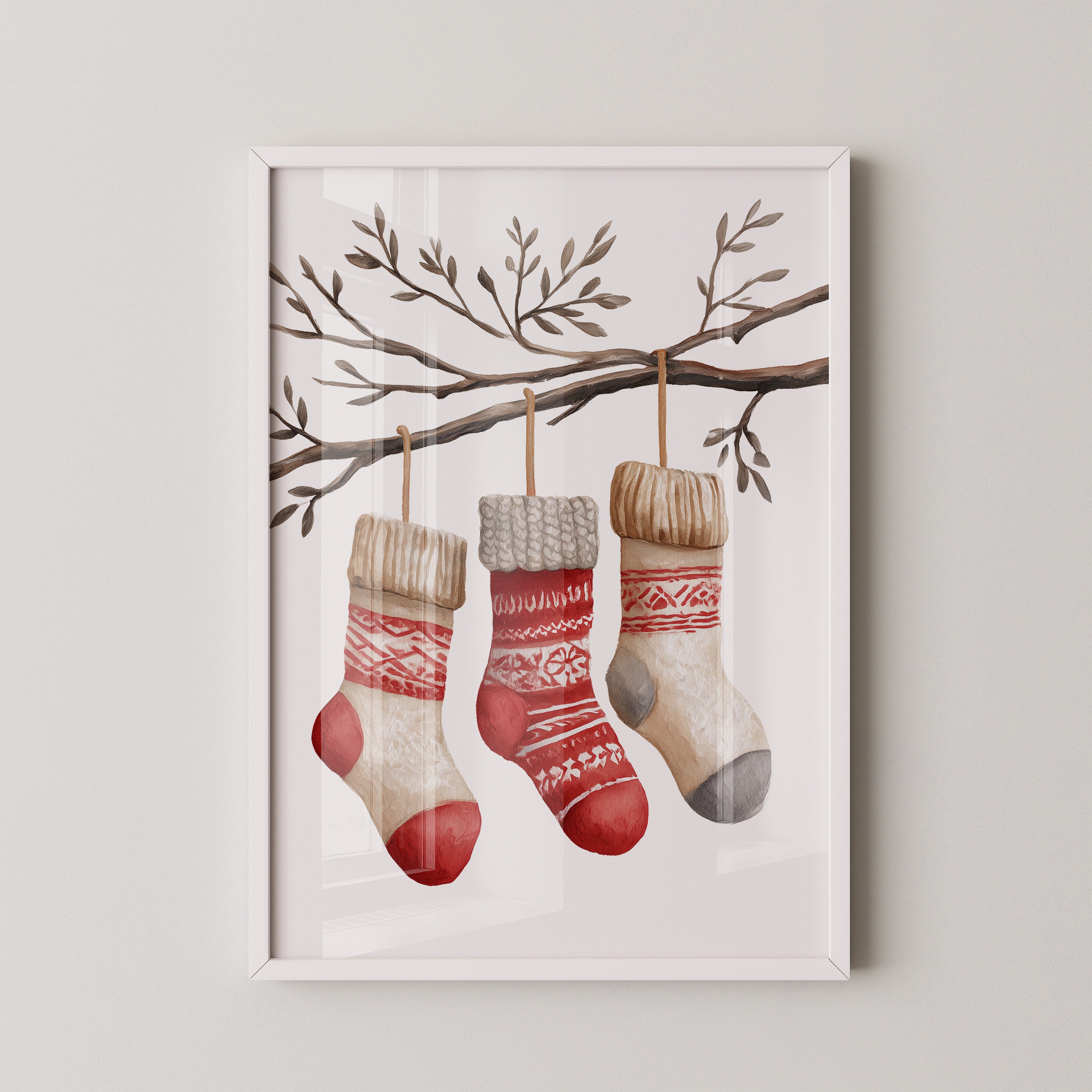 Weihnachtssocken Ast Aquarell