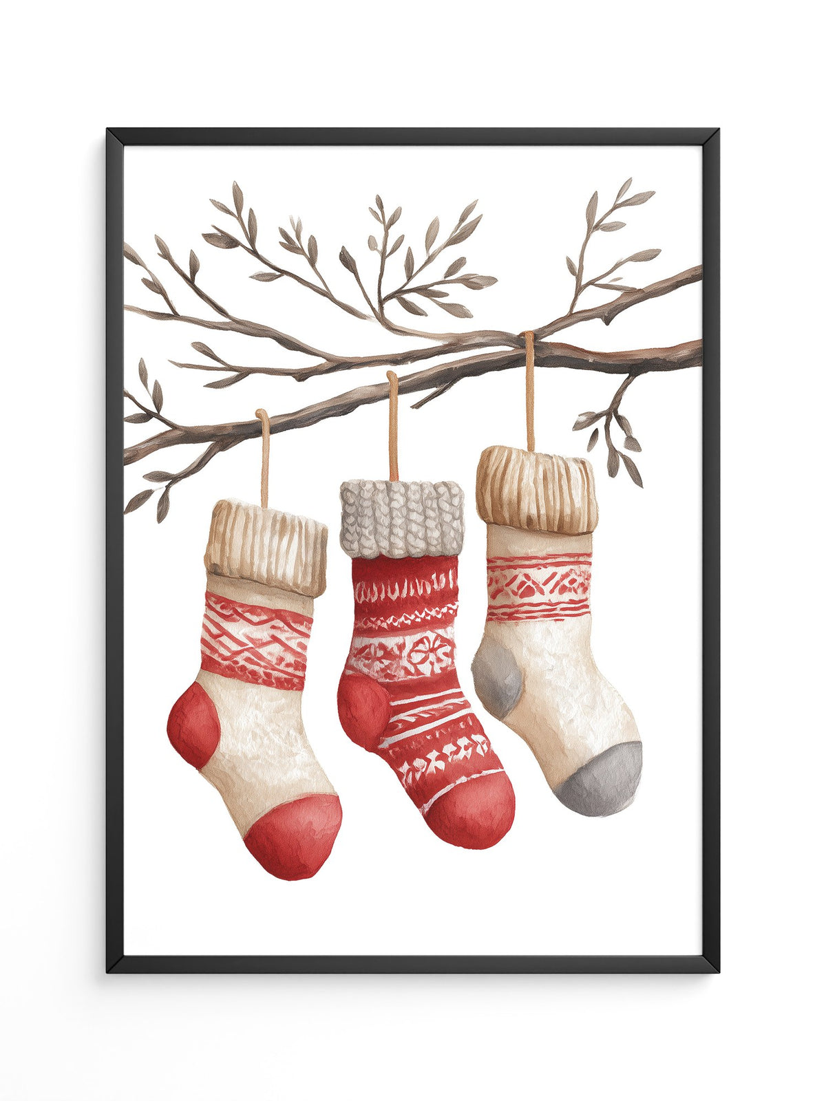 Weihnachtssocken Ast Aquarell