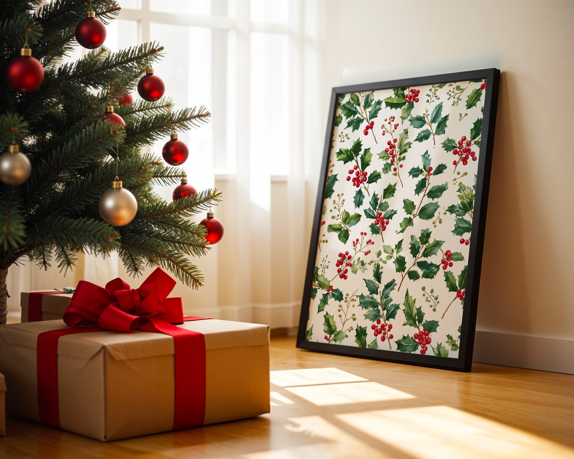 Ilexzweige Rote Beeren Aquarell