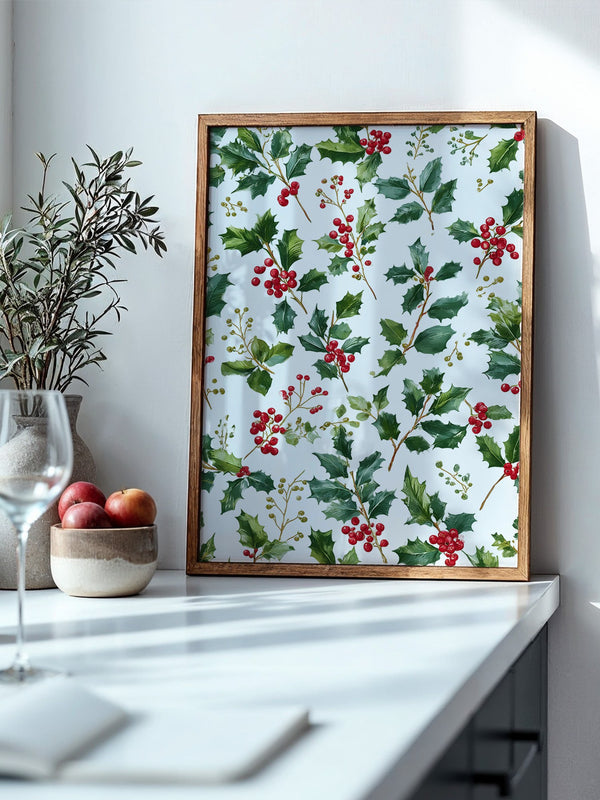 Ilexzweige Rote Beeren Aquarell
