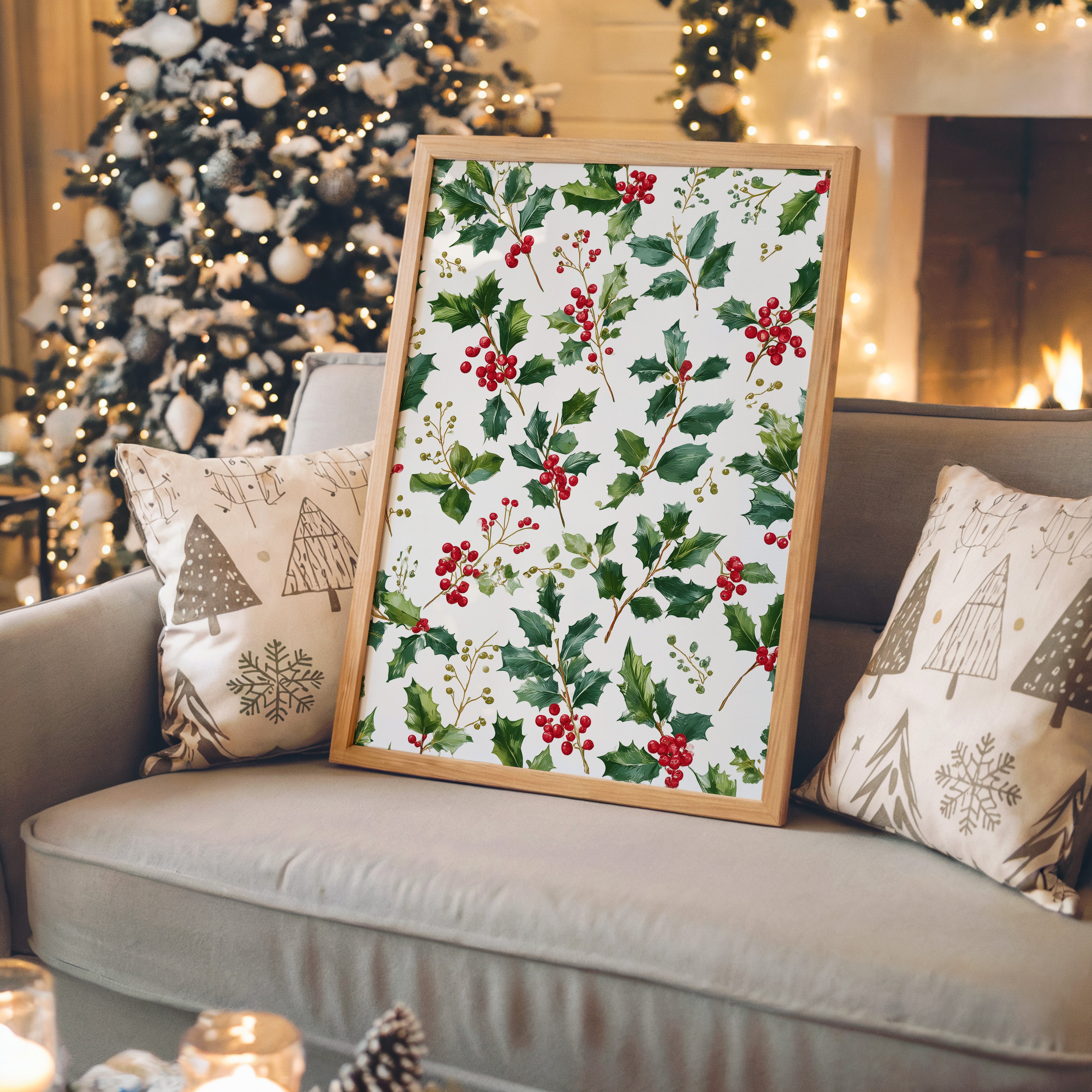 Ilexzweige Rote Beeren Aquarell