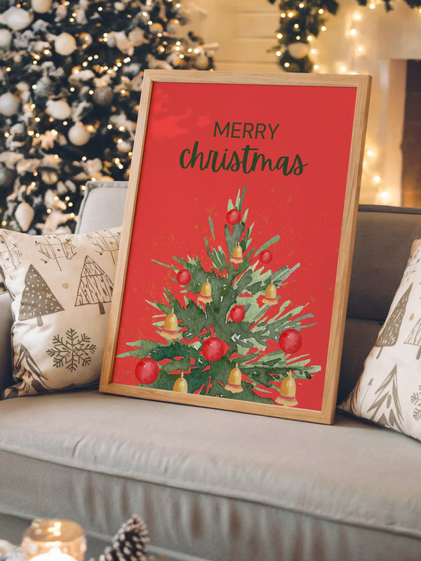 Weihnachtsbaum Aquarell Rot