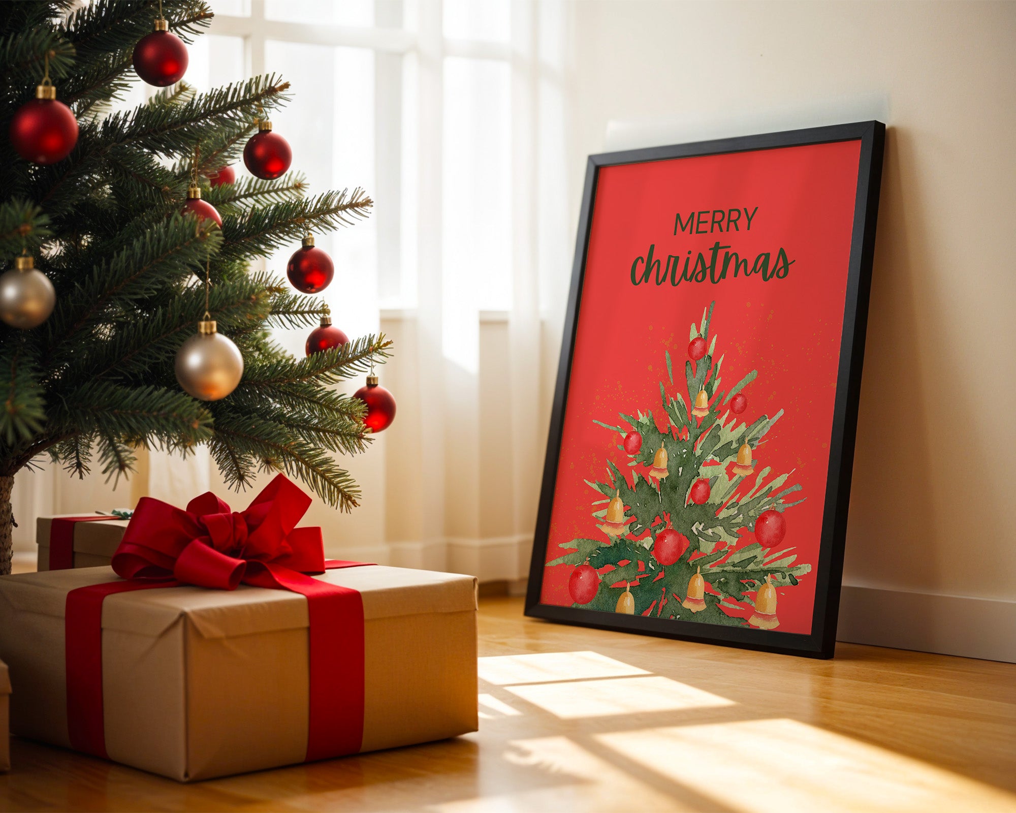 Weihnachtsbaum Aquarell Rot