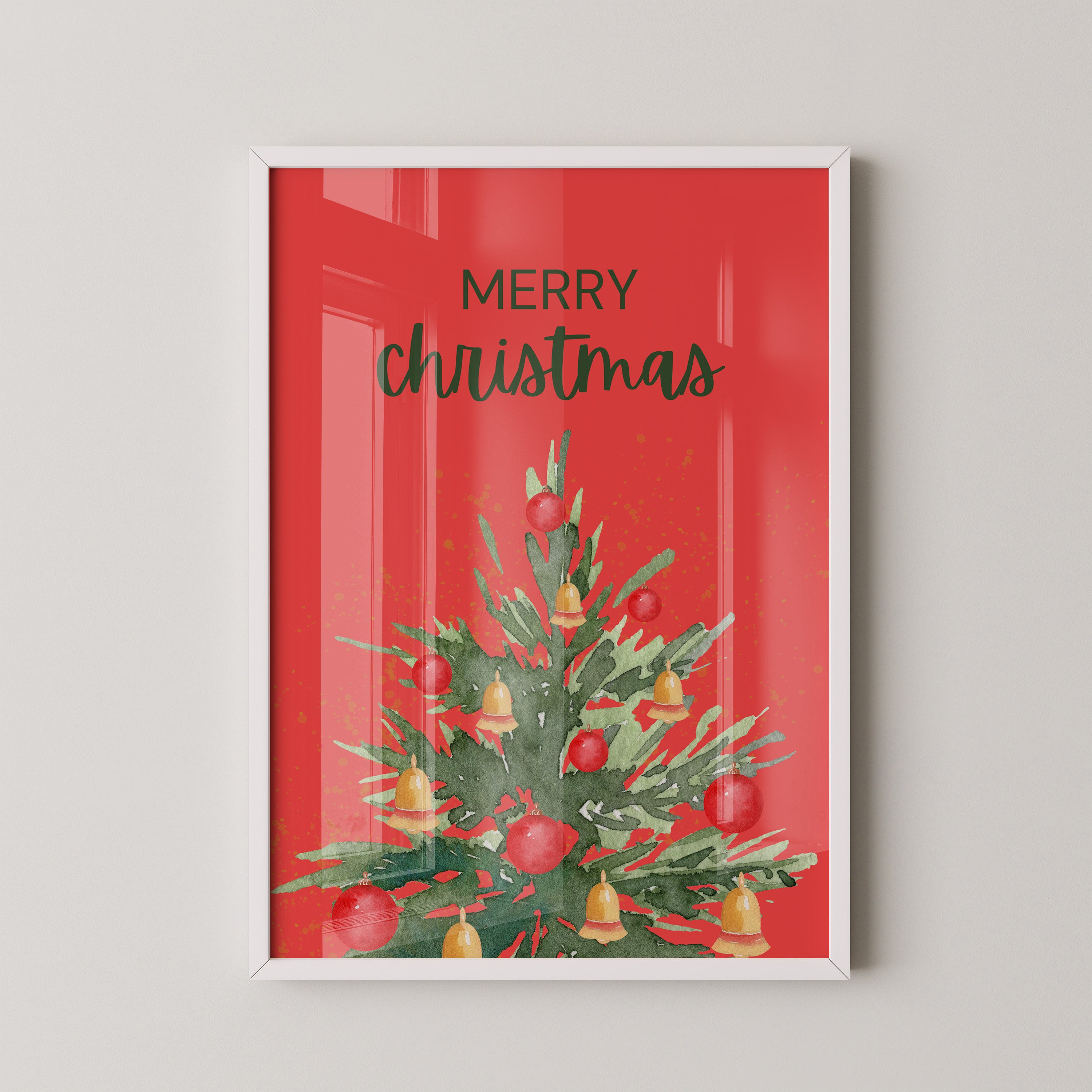 Weihnachtsbaum Aquarell Rot