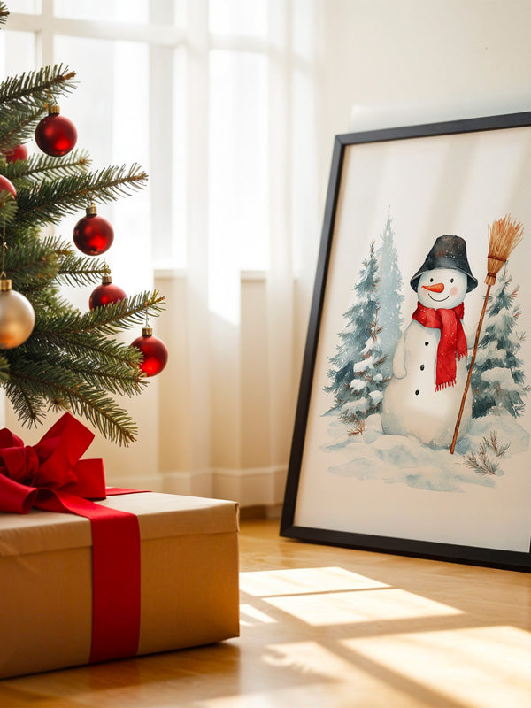Schneemann Wald Aquarell
