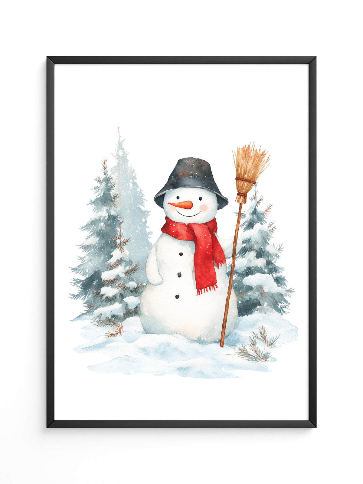 Schneemann Wald Aquarell