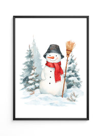 Schneemann Wald Aquarell