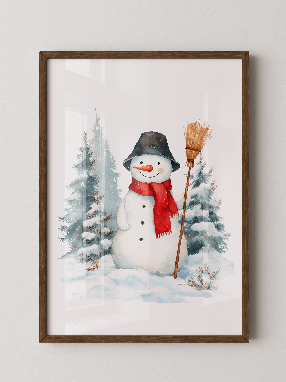 Schneemann Wald Aquarell