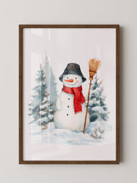 Schneemann Wald Aquarell