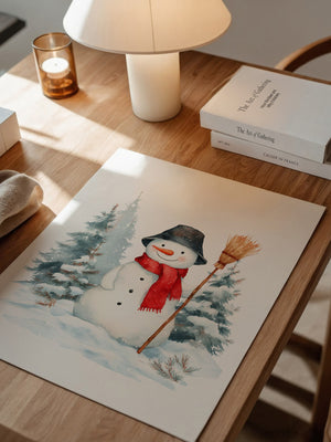 Schneemann Wald Aquarell