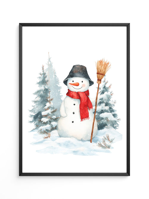 Schneemann Wald Aquarell