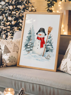 Schneemann Wald Aquarell