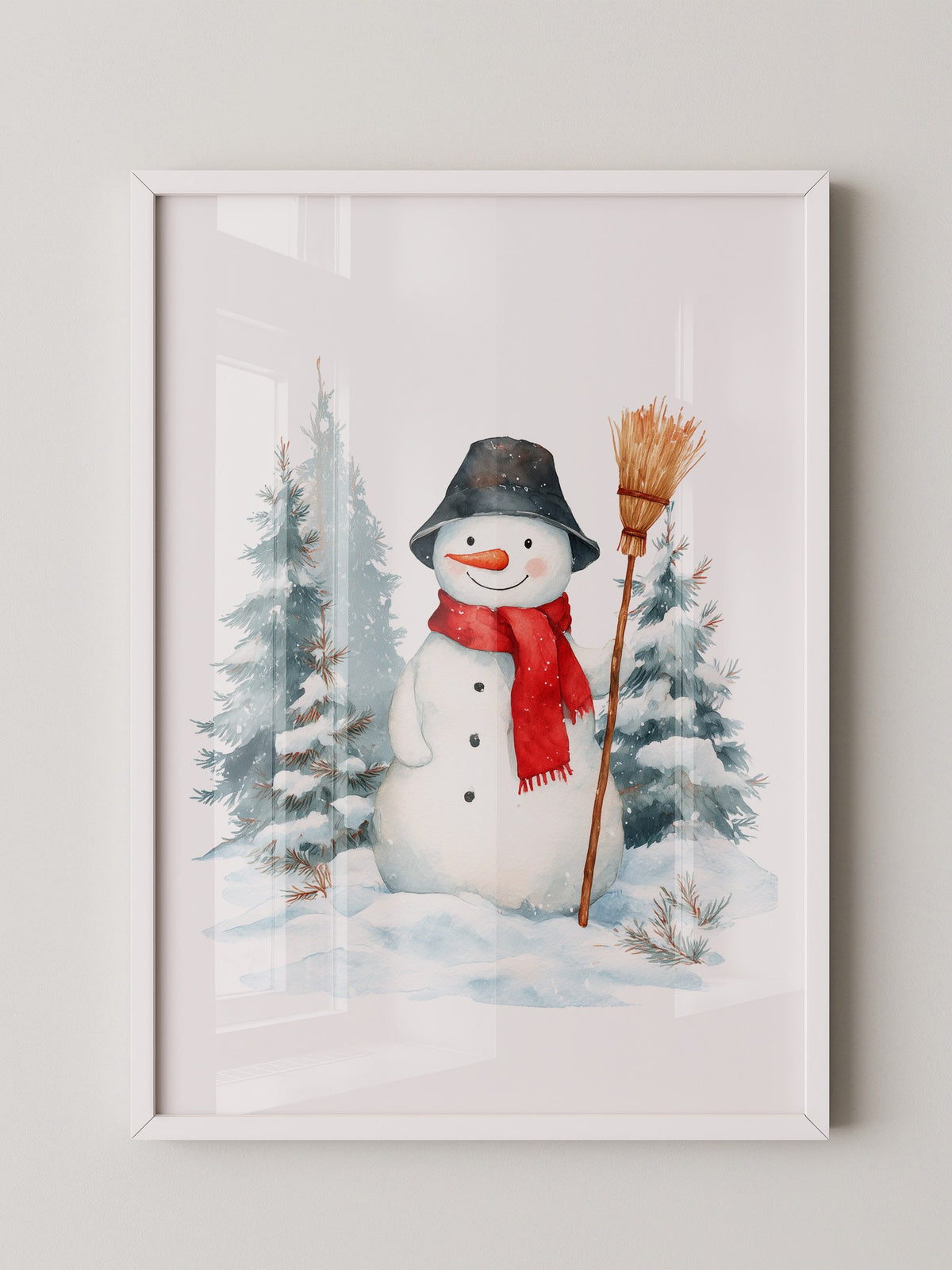Schneemann Wald Aquarell