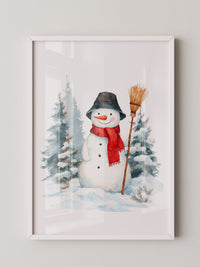 Schneemann Wald Aquarell
