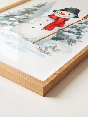 Schneemann Wald Aquarell