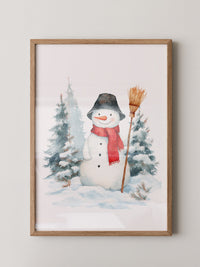 Schneemann Wald Aquarell