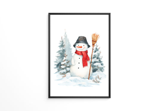 Schneemann Wald Aquarell
