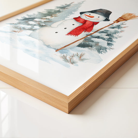 Schneemann Wald Aquarell