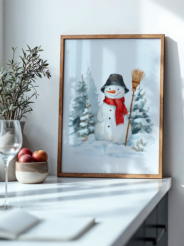 Schneemann Wald Aquarell
