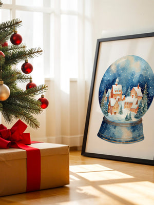 Schneekugel Winterdorf Aquarell