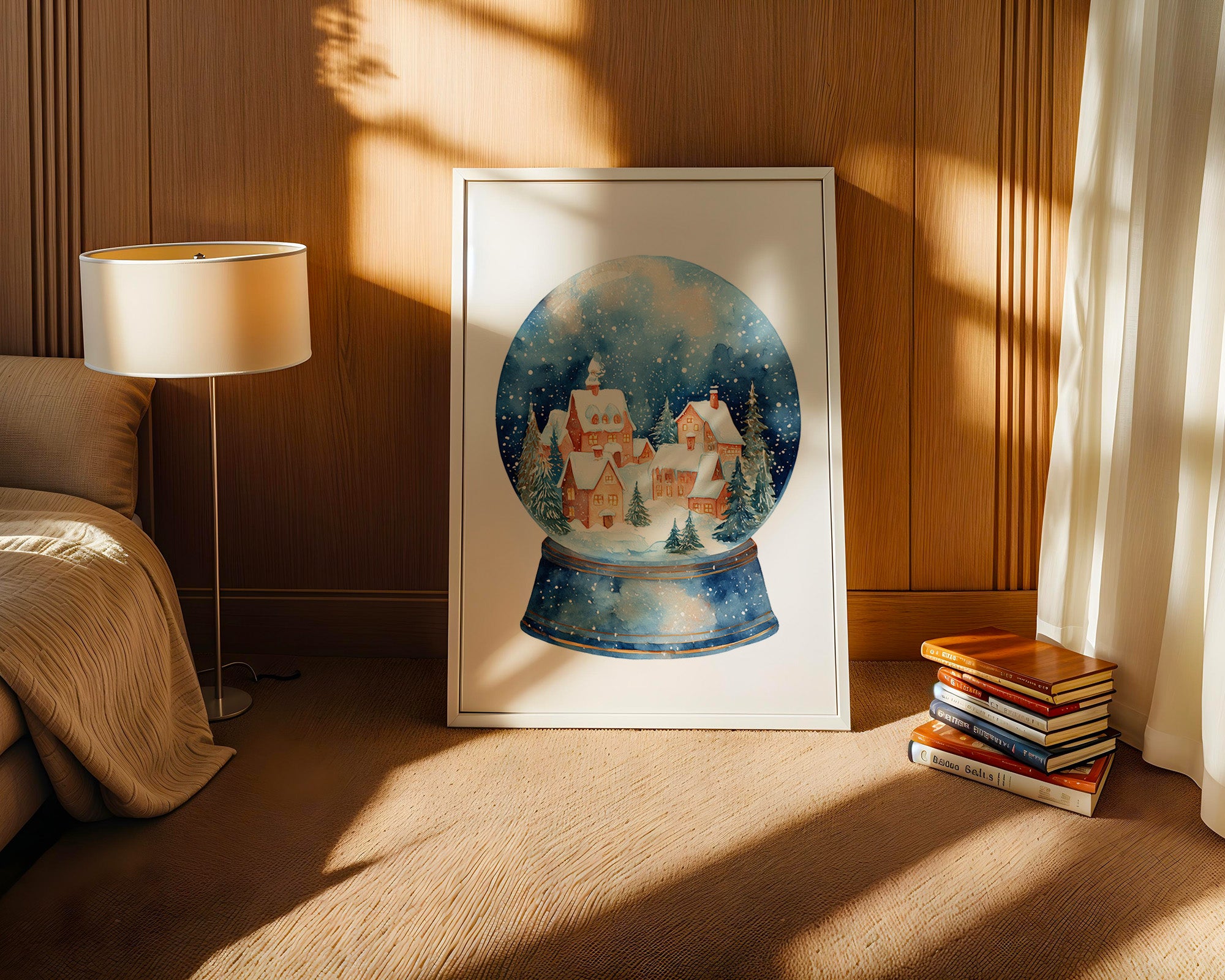 Schneekugel Winterdorf Aquarell