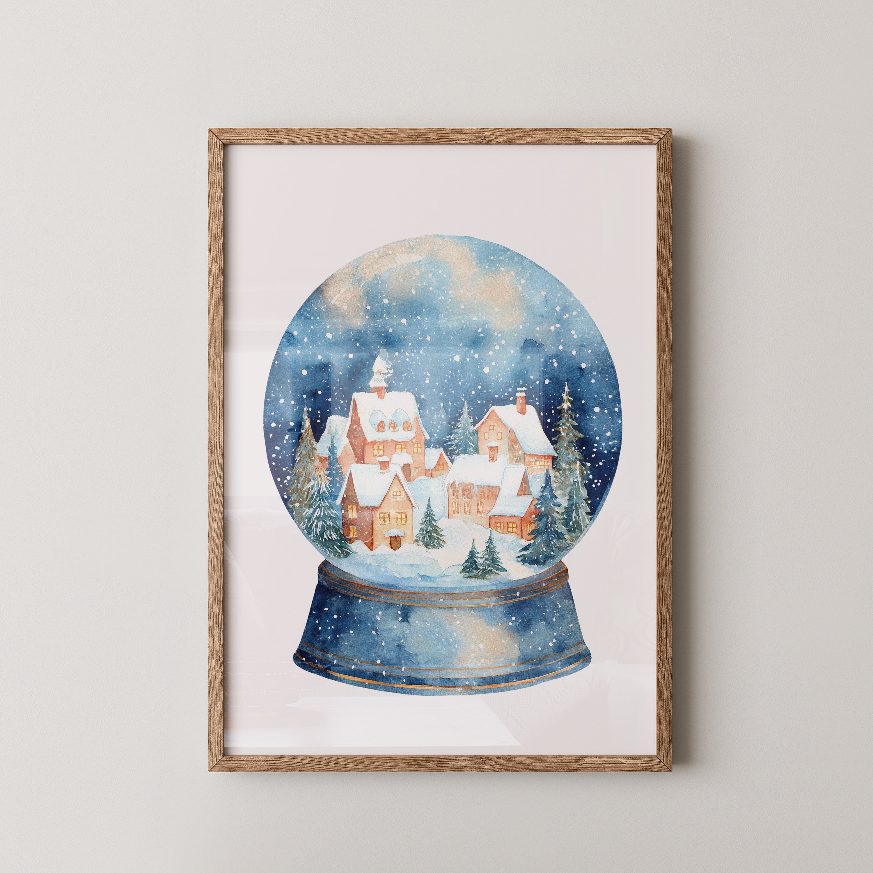 Schneekugel Winterdorf Aquarell