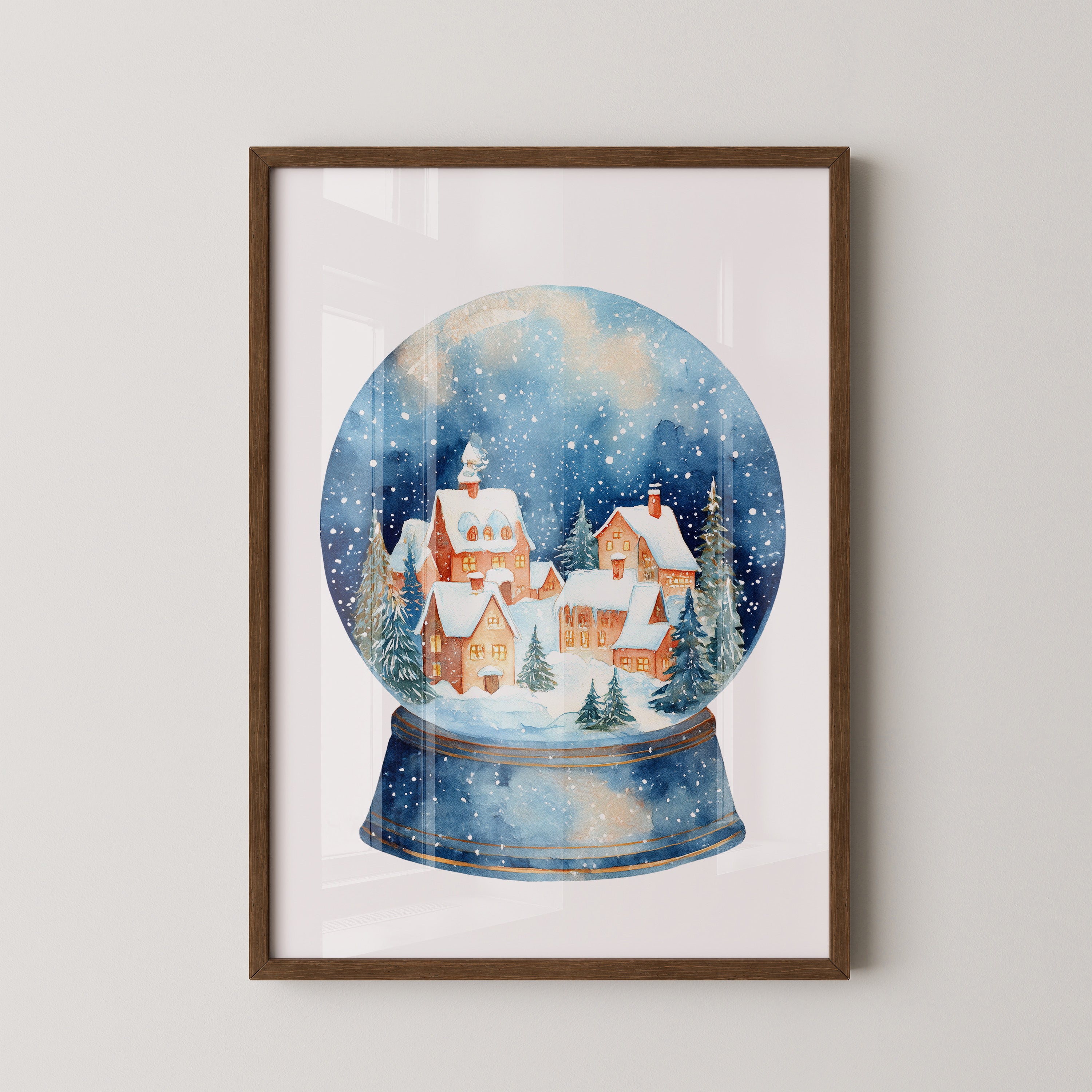 Schneekugel Winterdorf Aquarell