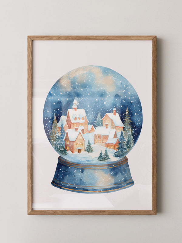 Schneekugel Winterdorf Aquarell