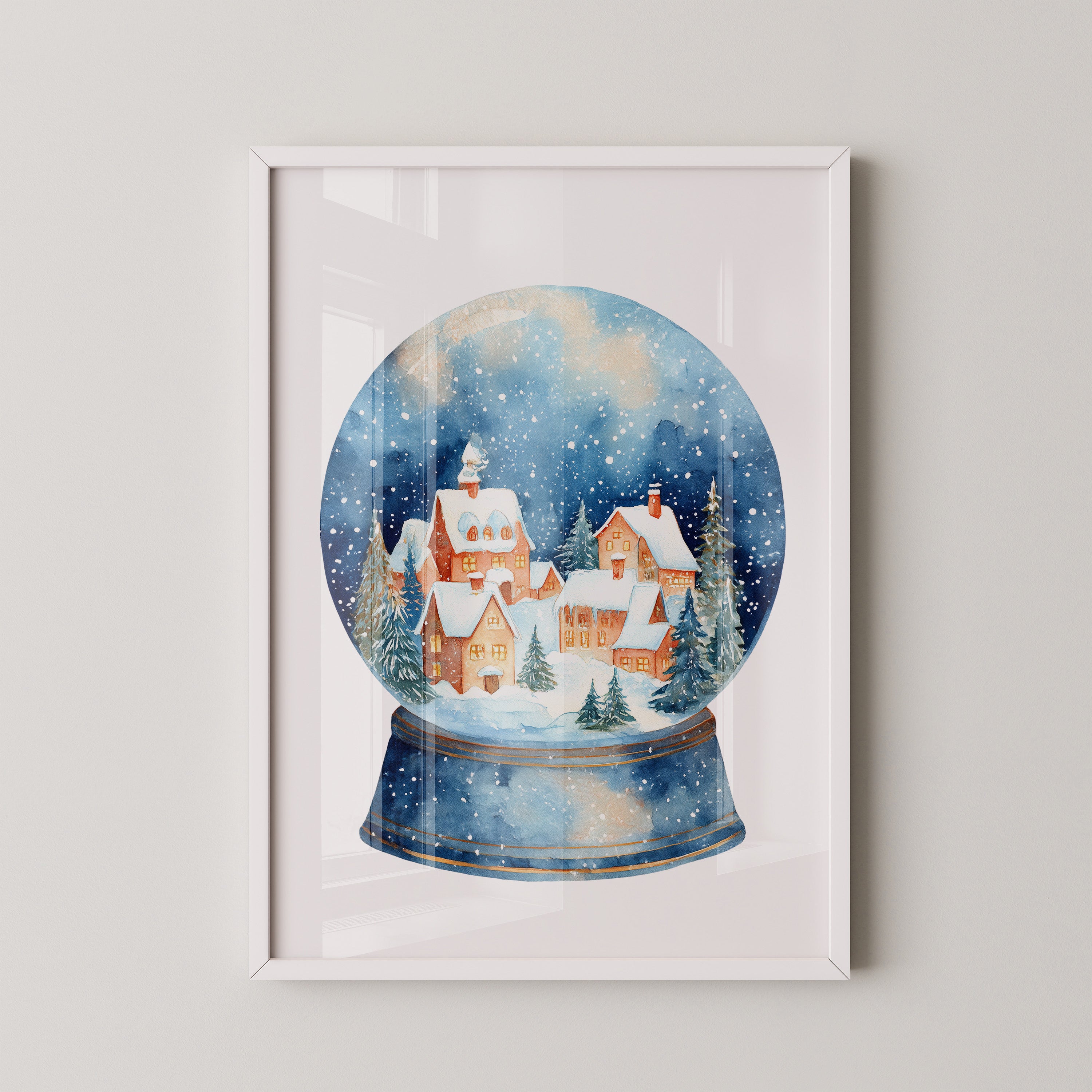 Schneekugel Winterdorf Aquarell