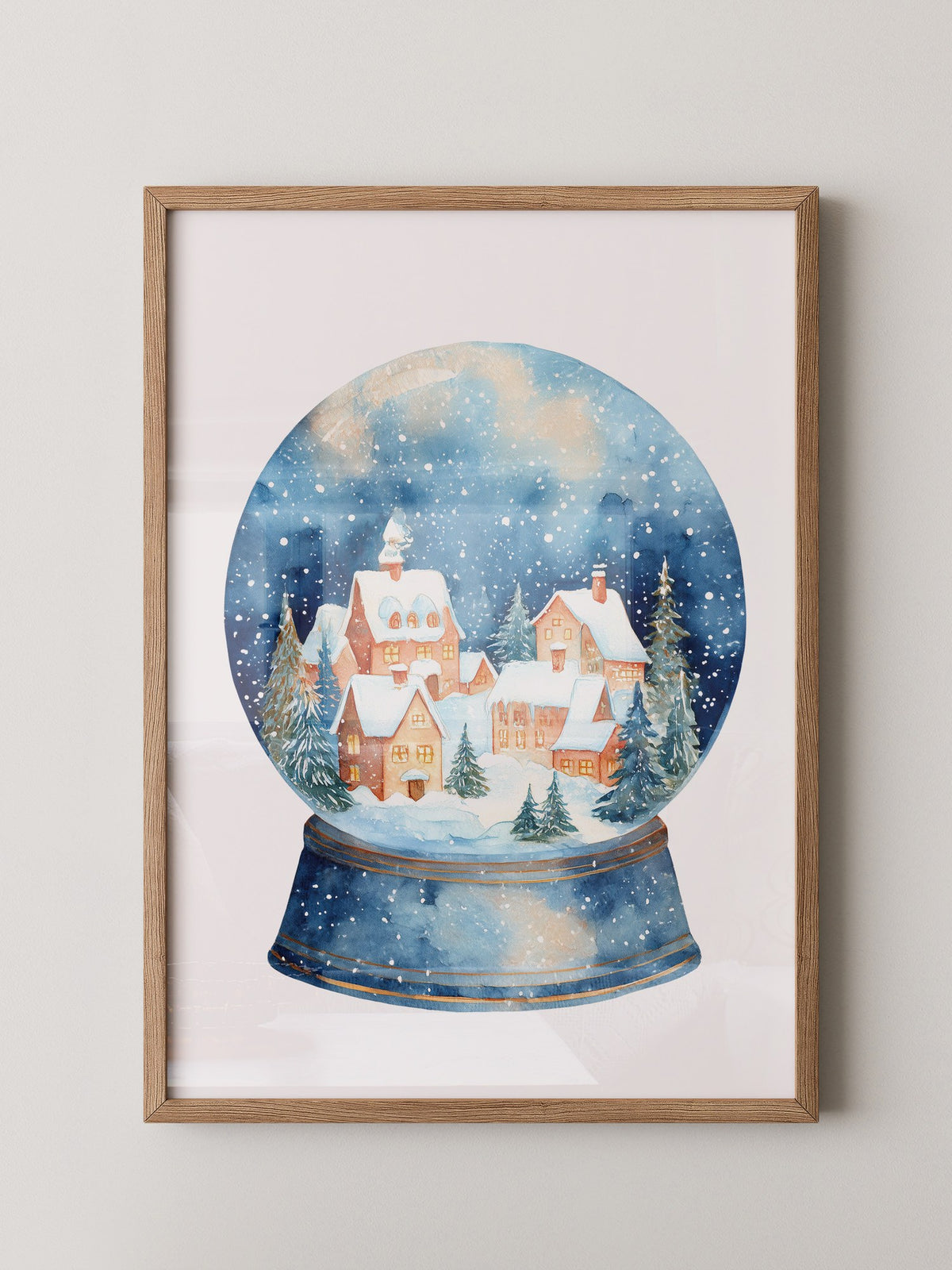 Schneekugel Winterdorf Aquarell