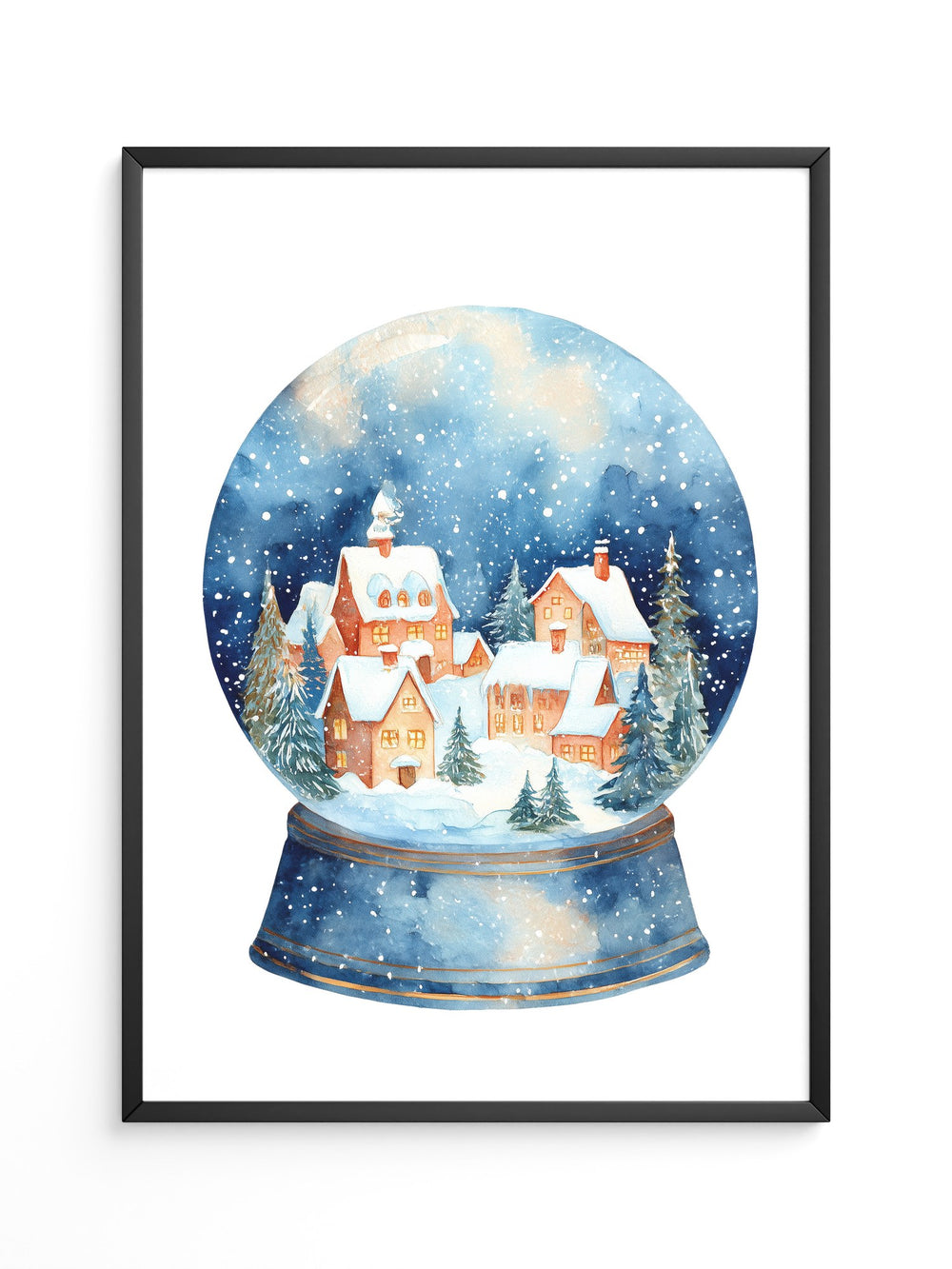 Schneekugel Winterdorf Aquarell